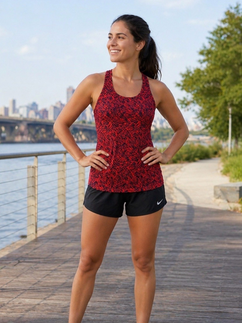 WOMENS NIKE RED ABSTRACT RACERBACK DRI FIT TANK TOP XL ATHLETIC GYM